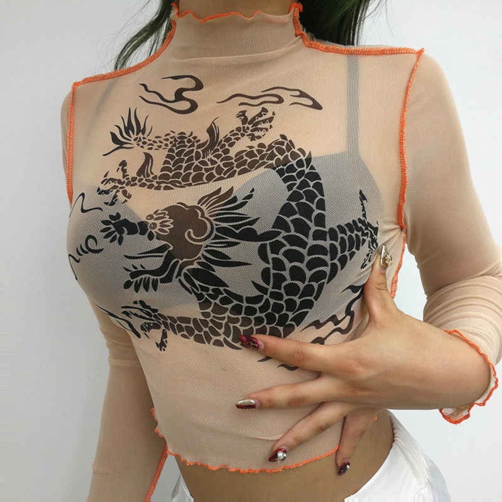 Mesh dragon top - long sleeve - orange